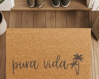 Pura Vida Coir Doormat: Non-Slip Welcome Mat, Tropical Decor