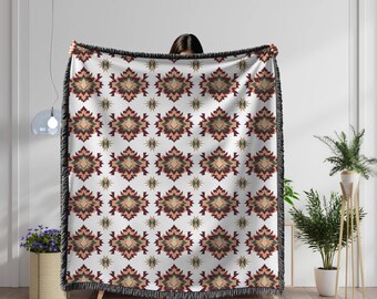 Mexican Woven Blanket: Boho Geometric Cotton Throw