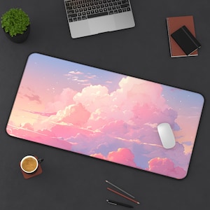 Schreibtischunterlage, süßes Mauspad, Schreibtischunterlage für Gaming, Schreibtischunterlage, Pastell Computer Zubehör, Bewölktes Thema, Kawaii Mat