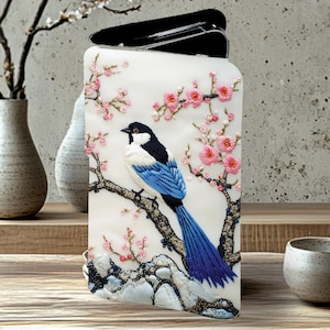 Sweet Bird & Pink Flowers iPhone 15, 14, 13, 12, 11, X, XS, 7, 8 Pro Max Samsung Galaxy 24, 23, 22, capa de telefone tipo carteira com porta-cartão rígido