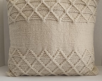 Knit Pillow, Decorative Beige Knit Pillow, Handknit Pillow