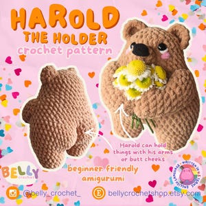 Bear Crochet Pattern PDF: Harold the holder Plush Amigurumi Toy (Digital Download)
