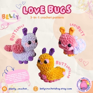 DESCARGA DIGITAL - Patrón de amigurumi 3 en 1 "Bichos del amor de primavera" para San Valentín