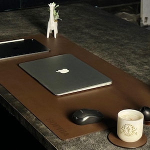 Leather Desk Mat, Mouse Pad, Father&#39;s Day Gift, Handmade Custom Desk Pad, Table Runner, Office Decor, Personalized Leather Desk Pad