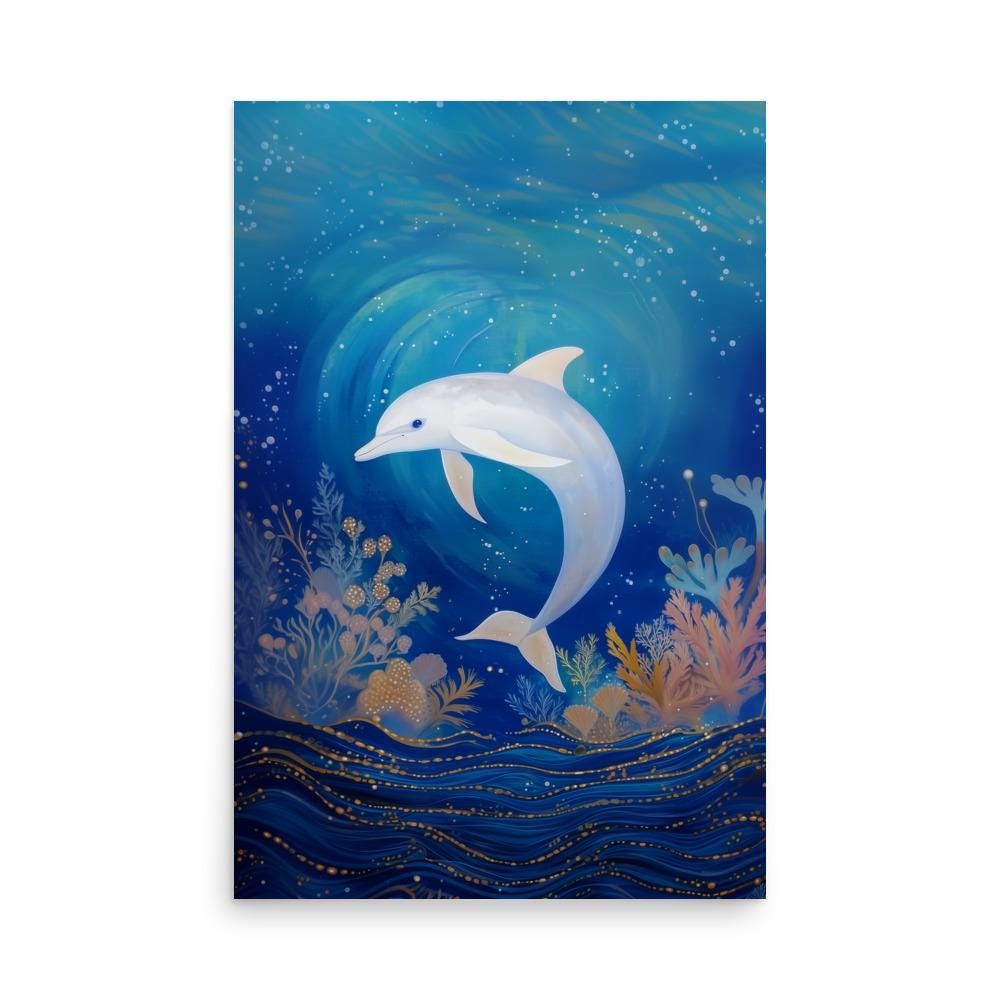 ドルフィン White Dolphin on Coral Reef Painting - Etsy