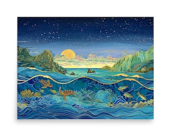 Sea Turtles Swimming on Ocean Reef Painting