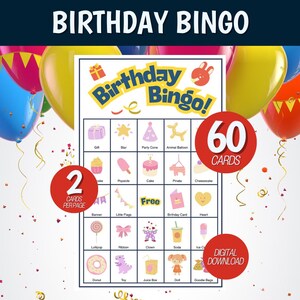 Birthday Party Bingo Game for Kids – Printable Birthday Activity, Fun Party Game, Instant Download For Classrooms, Parties, and Family Fun