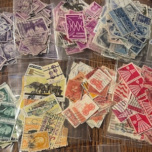 Antique Postage Stamps-Green, Blue, Purple