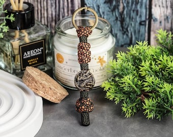 Paracord Keychain with Dragon Bead, Handmade Gift, Tactical Lanyard, Dragon Key Fob, Skull Lanyard, Warrior Totem,  Gift for Men & Women