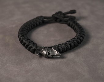 Paracord Bracelet with Spartan Helmet, King Leonidas Bracelet for Men, Men's Paracord bangle with Sparta Bead, Accessories for Bikers