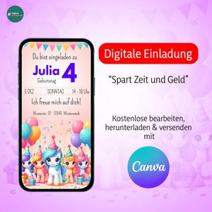 Convite digital para aniversário infantil, convite WhatsApp eletrônico personalizável, convite de aniversário para celular, template Canva