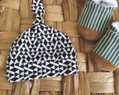 Black and White Triangles topknot baby hat