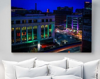 Detroit Opera House Photo, Night Scene, Colorful City Lights Fine Art Print