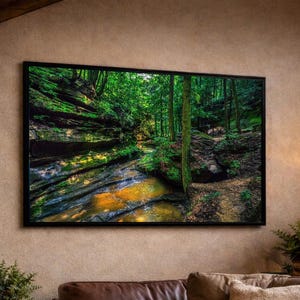 Hocking Hills Ohio Cliff and Shallow River Landscape Photograph