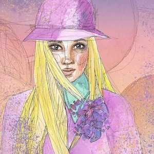 Woman In Purple by Janna Coumoundouros Open Edition Illustration Print