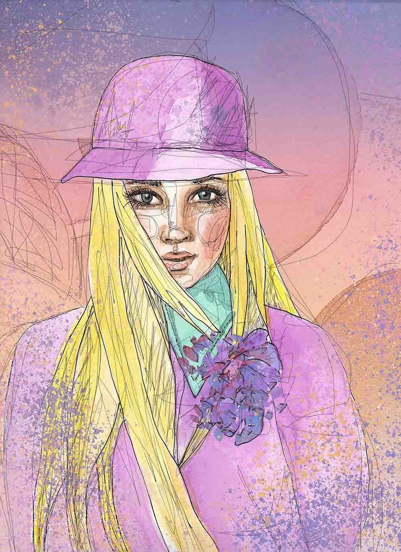 Woman In Purple by Janna Coumoundouros Open Edition Illustration Print image 1