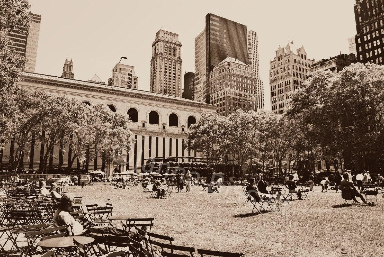 Bryant Park Benches New York Fine Art Sepia Photograph by Photographer Janna Coumoundouros Lilacpop Studio