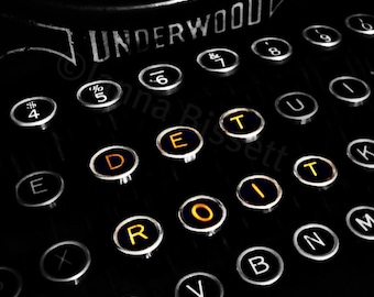 Fine Art Photography Print of Typewriter Keys Spelling Detroit by Photographer Janna Coumoundouros