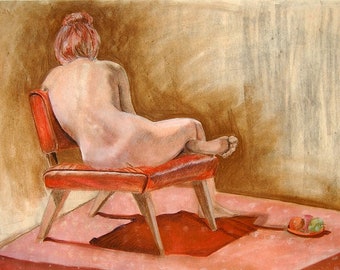 Dibujo desnudo al carbón Giclee Fine Art Print
