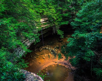 Hocking Hills Ohio Cliff and Waterfall Landscape Photograph