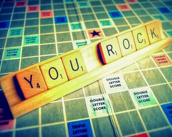 Scrabble Letters Spelling YOU ROCK Fine Art Photographic Print Game Room Gift