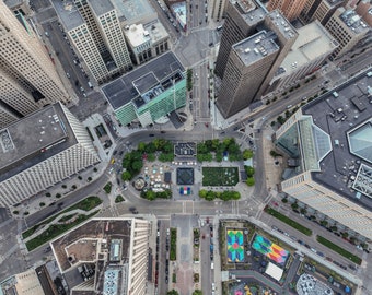 Detroit Aerial View Campus Martius Color Photograph