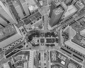 Detroit Aerial View Campus Martius Black and White Photography