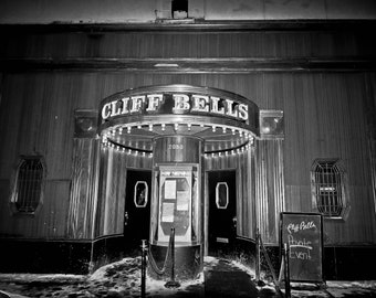 Cliff Bells Jazz Club Detroit Black and White Fine Art Photograph Print by Photographer Janna Coumoundouros