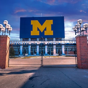 Michigan Stadium Sunset University of Michigan Ann Arbor Fine Art Photograph Print by Detroit Photographer Janna Coumoundouros Lilacpop