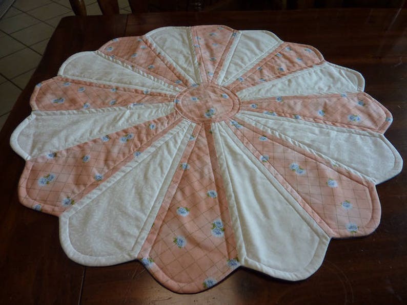 Large Peach and White Table Topper