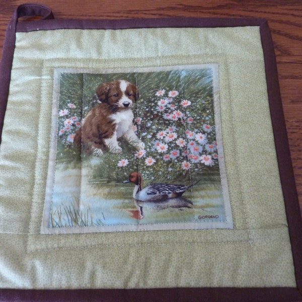 Puppy in the field Large Potholder