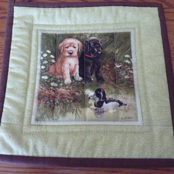 Puppies in the field Large Potholder