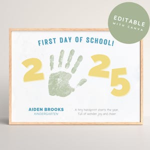 Bewerkbare handafdruk eerste schooldag ambachtelijke kleuterschool, terug naar school handafdruk kunst afdrukbare, mijn eerste dag van de kleuterschool handafdruk gedicht
