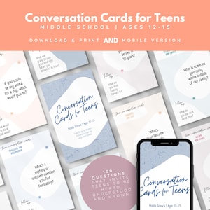 Teen Conversation Cards, Family Conversation Card Games, Conversation Starters for Teens, Communication Icebreaker Questions Printable