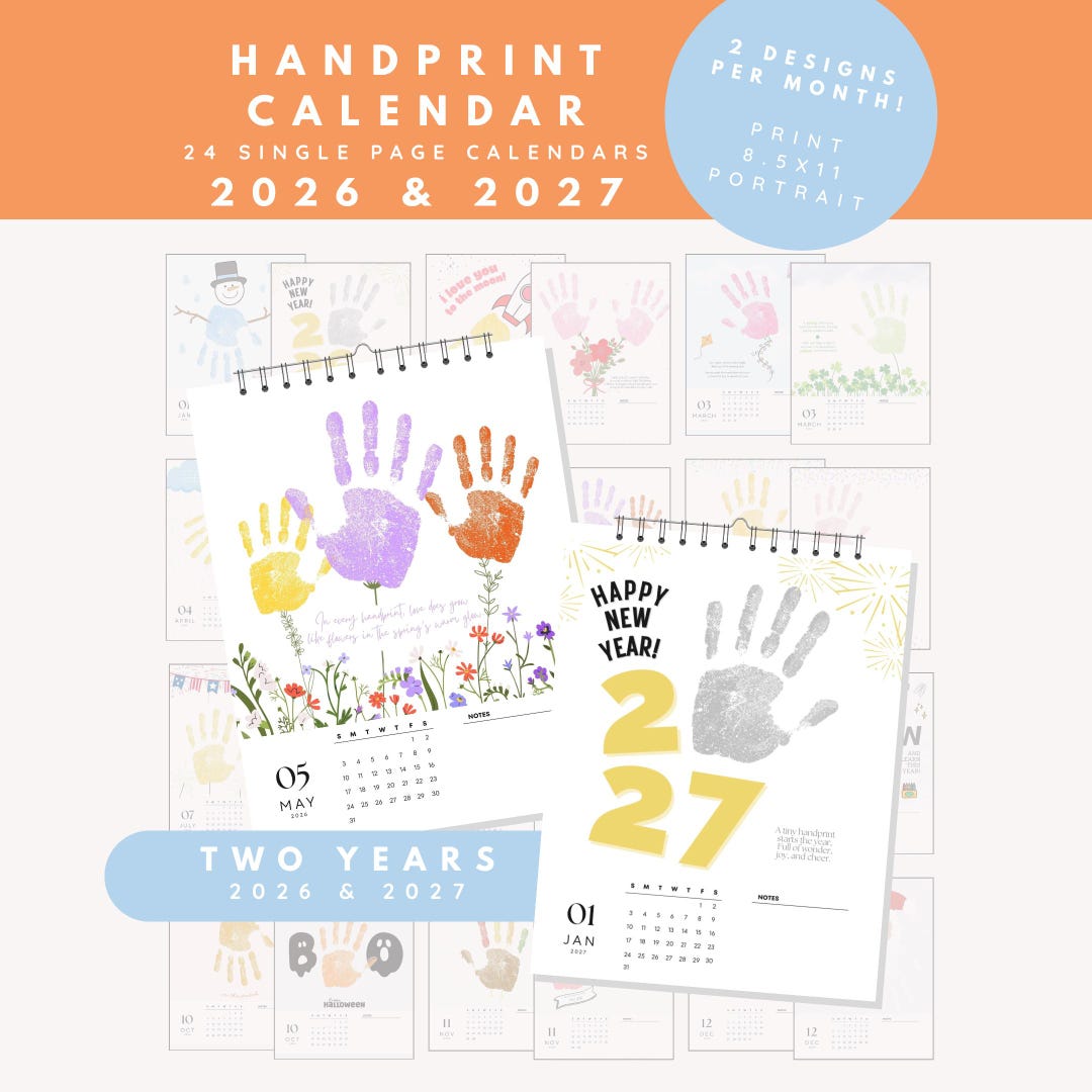Kids Handprint Calendar 2026 2027, Handprint Calendar Craft Printable ...