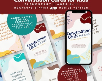 Tarjetas de conversación para niños de 6 a 11 años, tarjetas de conversación para primaria, tarjetas para iniciar conversaciones familiares imprimibles, iniciadores de conversación para niños