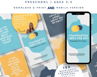 Tarjetas de conversación para niños pequeños de 3 a 5 años, Iniciadores de conversación preescolar, 100 tarjetas de conversación para niños, Tarjetas para iniciar conversaciones familiares