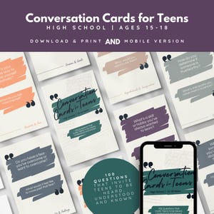 Teen Conversation Starters, Family Conversation Card Game, Conversation Cards for Teens, Teen Icebreaker Question Cards