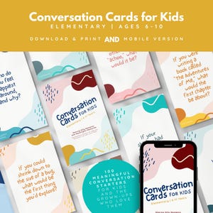 Kids Conversation Cards, Digital Conversation Questions for Kids and Parents, Family Conversation Starters, Table Talk Icebreaker Questions