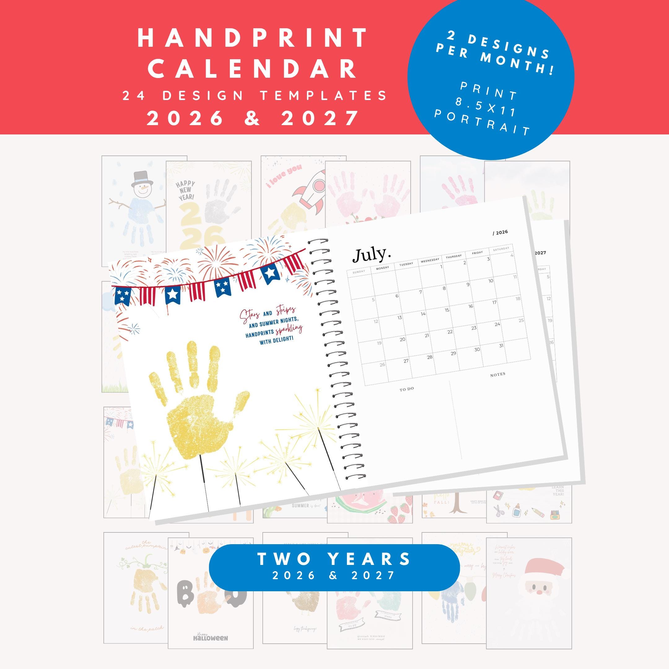Handprint Calendar Template 2026 2027, DIY Calendar for Kids Baby