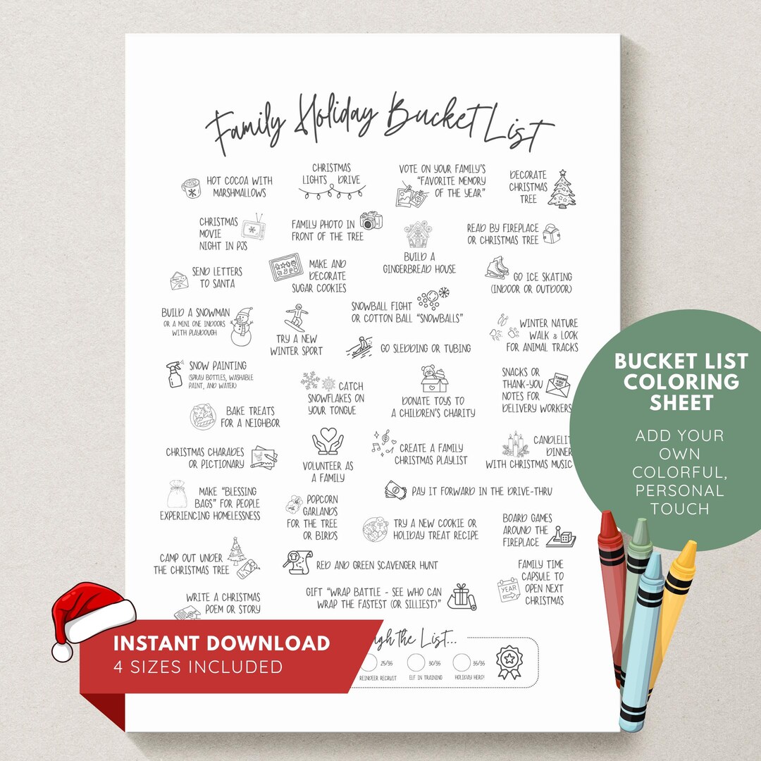 Printable Christmas Bucket List Checklist, Holiday Bucket List ...
