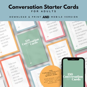 Conversation Card Games, Adult Conversation Starter Cards, Ice Breaker Games, Digital Conversation Questions, Icebreaker Questions Printable