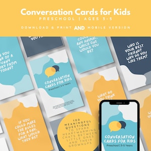 Kids Conversation Cards, Family Conversation Starters, Digital Conversation Questions for Kids and Parents, Table Talk Icebreaker Questions