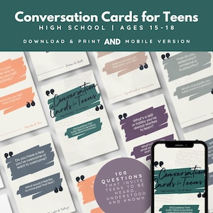 Gespreksstarters voor tieners, kaartspellen voor gezinsgesprekken, gesprekskaarten voor tieners, afdrukbare vragen over tienercommunicatie Icebreaker-vragen
