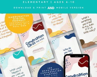 Tarjetas de conversación para niños de primaria (6-11 años), Iniciadores de conversación para niños, Tarjetas para iniciar conversaciones familiares, Tarjetas de conversación para niños imprimibles