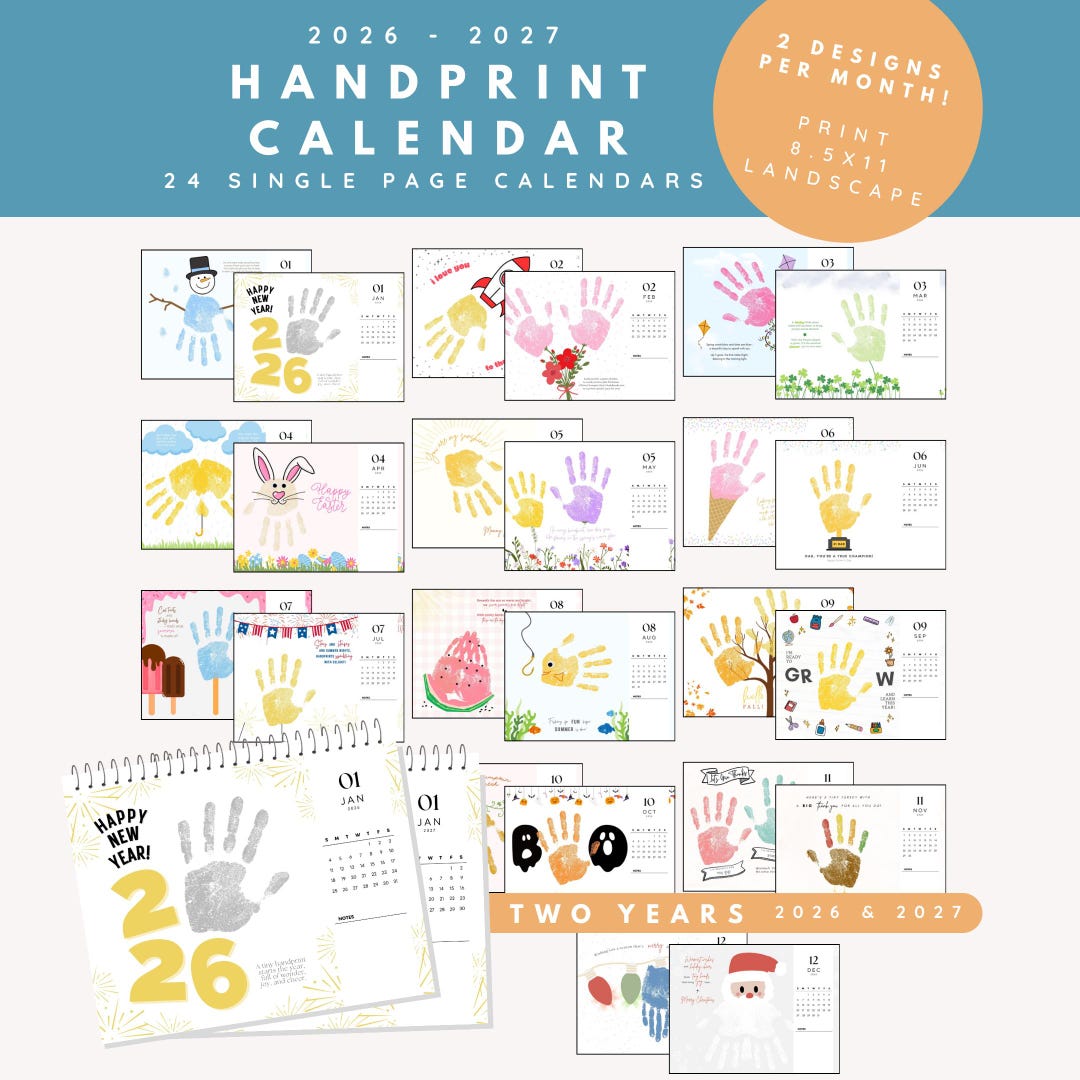 Buy Printable Handprint Calendar 2026 2027, Kids Handprint Calendar ...