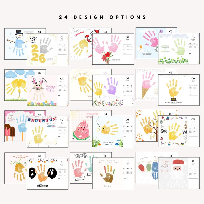 2026 Handprint Art Calendar Keepsake, Printable Handprint Calendar 2026 ...