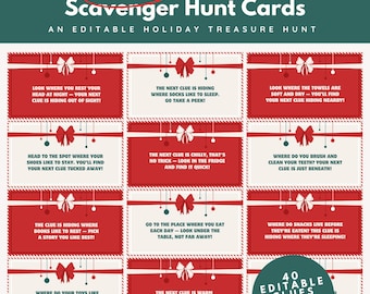 Christmas Scavenger Hunt Cards Editable, Christmas Scavenger Hunt for Kids, Indoor Christmas Scavenger Hunt, Christmas Treasure Hunt Clues