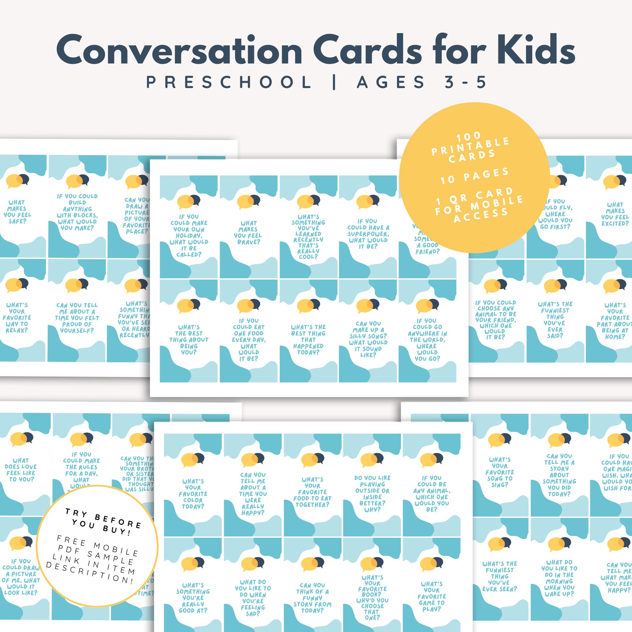 72 schede di conversazione in famiglia, schede di conversazione in famiglia per bambini, spunti di conversazione per bambini, schede di conversazione per la cena, abilità sociali - Italia