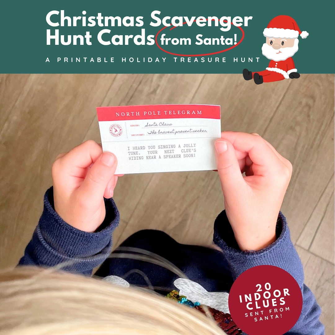Santa Scavenger Hunt 20 Clues, Christmas Gift Scavenger Hunt Kids ...